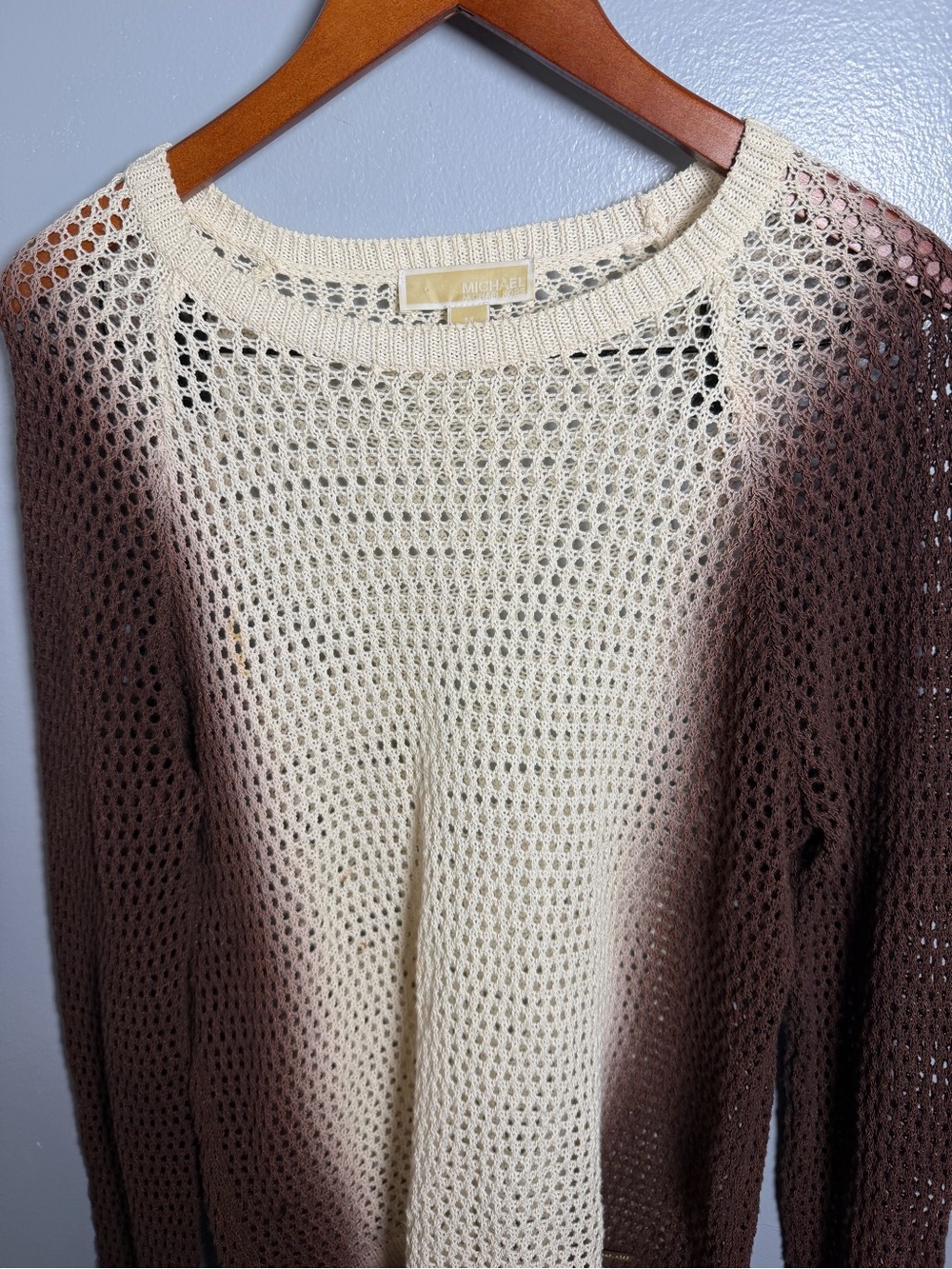 Michael Kors Cream and Brown Open-Knit Sweater with Gold Logo - Picture 6 of 6